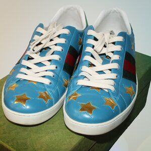 Men's Gucci Ace Stars, Blue , Gold (US size 10.5)